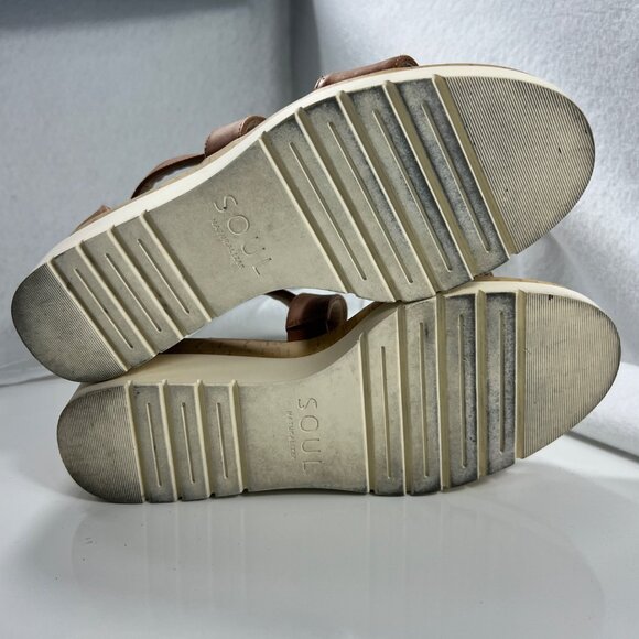 Soul Naturalizer Brown Sandal Wedges White Sole w/ Cork Womens Size 10W - Picture 15 of 15